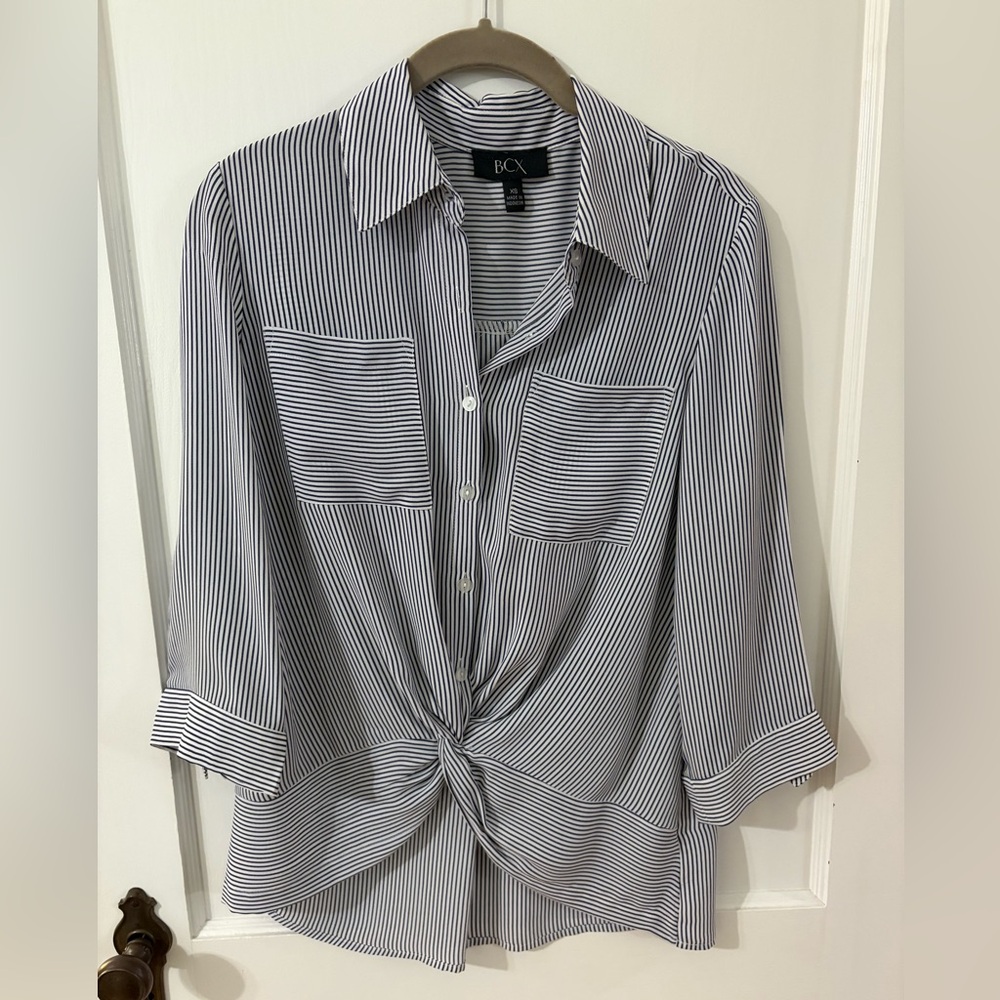 BCX Navy and White Striped Blouse